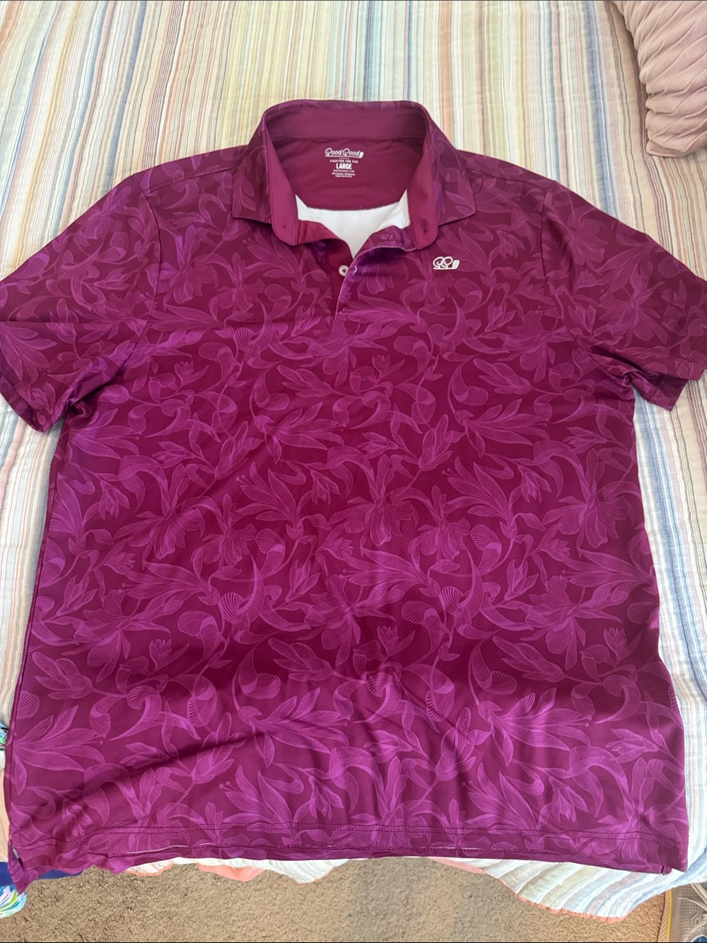 Good Good Golf Men's Deep Magenta Leaf-Print Polo Shirt Size Large
